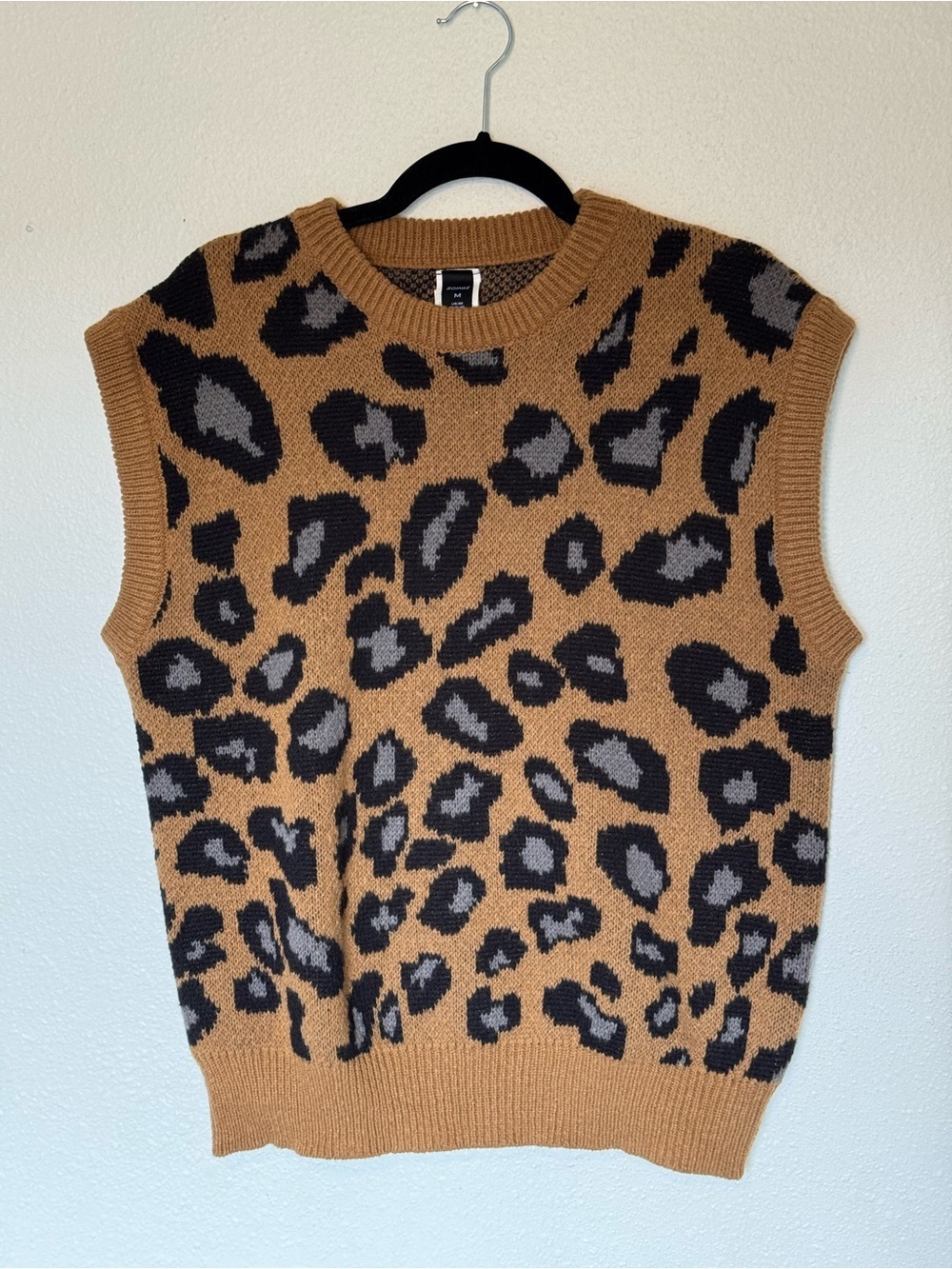 ROMWE Brown Leopard Print Knit Vest - Brown, Black
